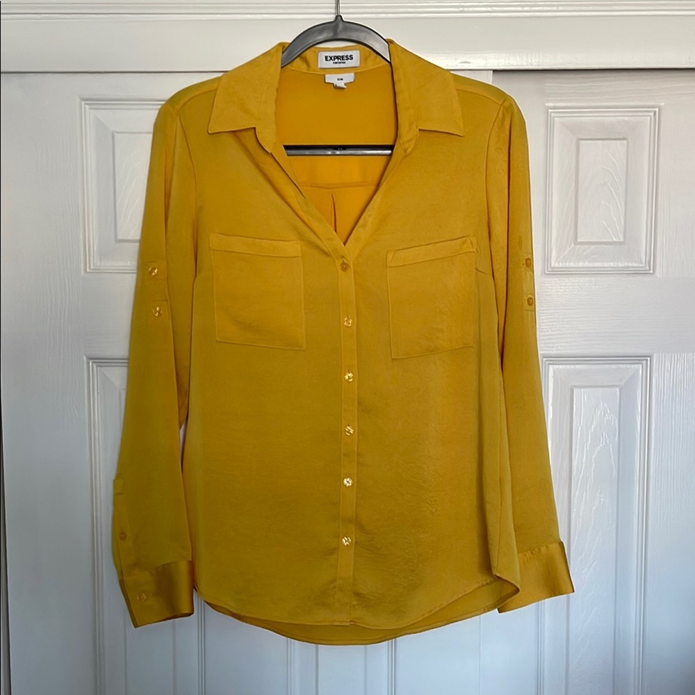 Express Yellow Long Sleeve Button Down Shirt
